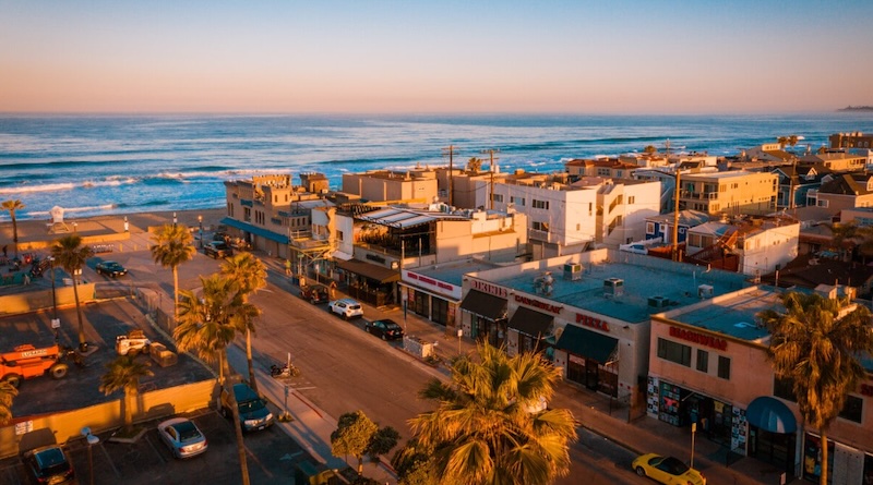 Scenic view of Pacific Beach, San Diego, California featuring a gate and garage door